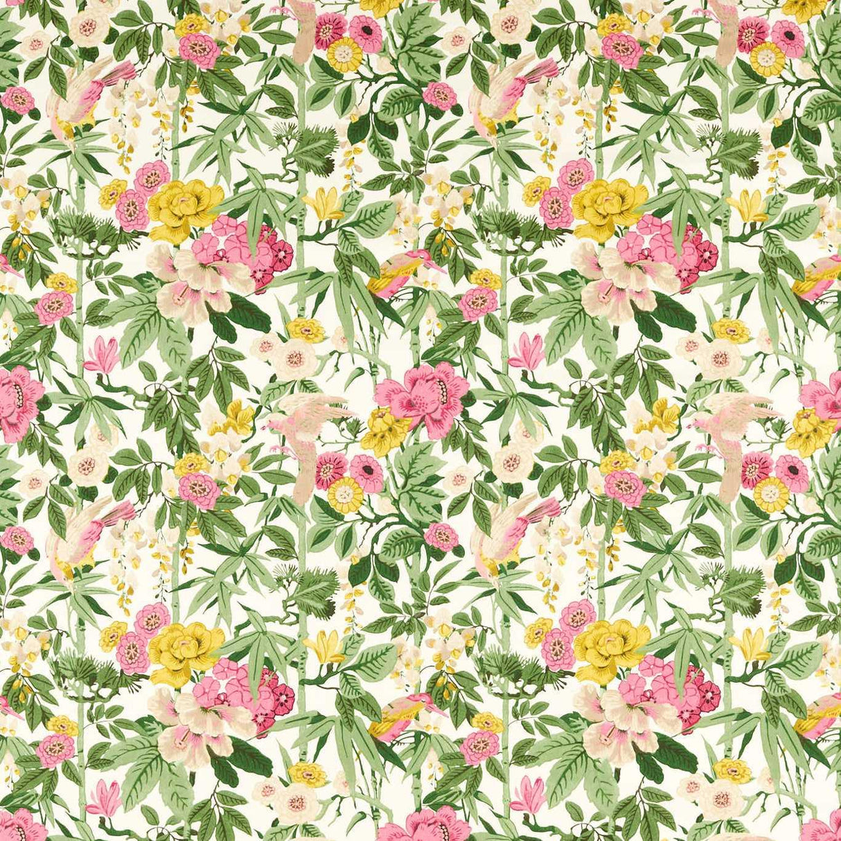 Sanderson Bamboo & Bird Scallion Green/Fushia Fabric