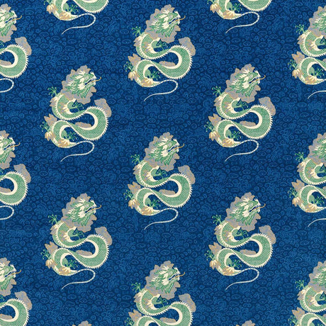 Sanderson Water Dragon Emperor Blue/Emerald Fabric