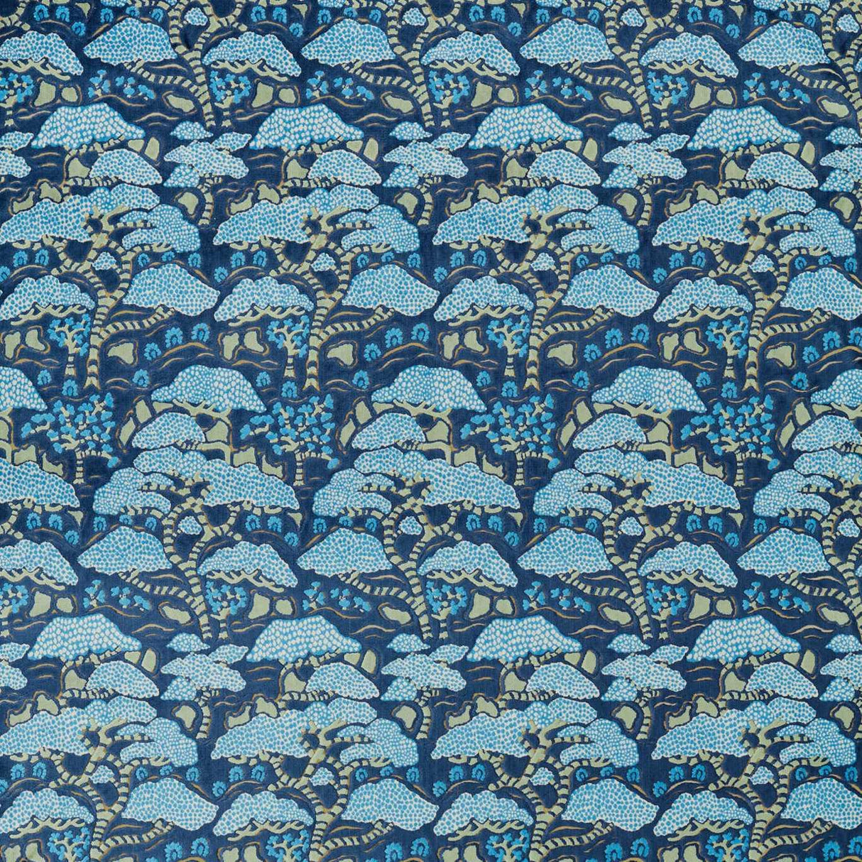 Sanderson Bonsai & Gingko Blue Fabric