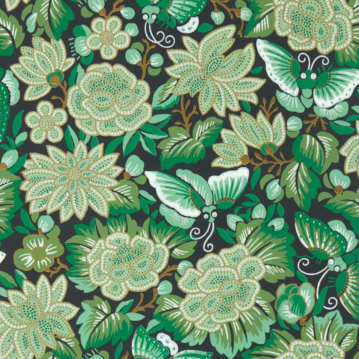 Sanderson Amara Butterfly Emerald/Ink Black Wallpaper