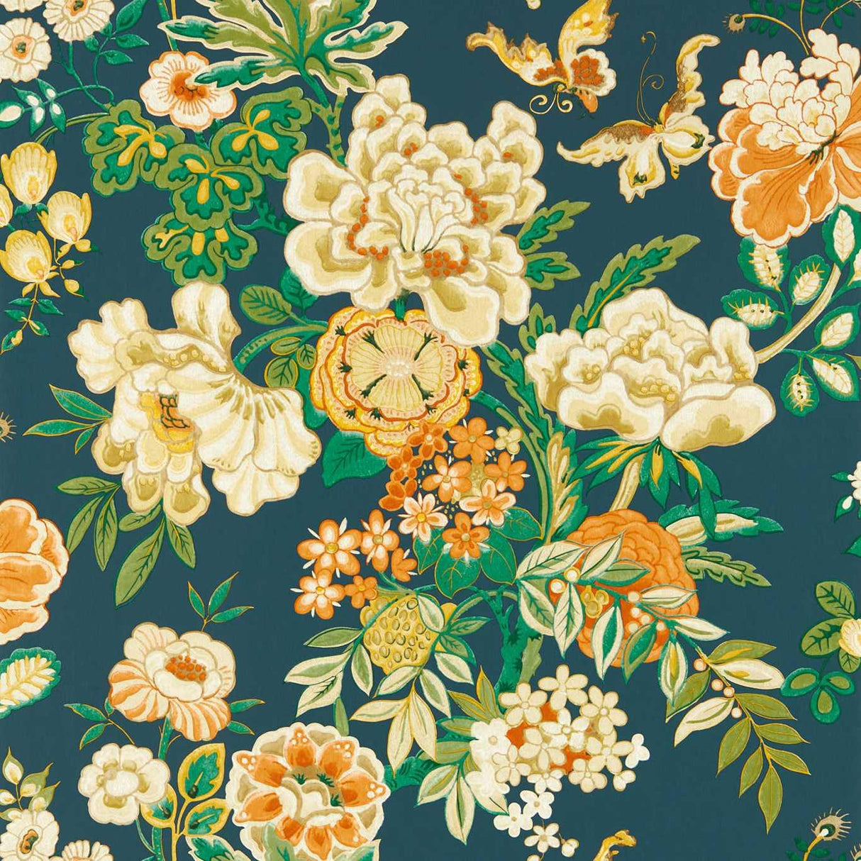 Sanderson Emperor Peony Midnight/Apricot Wallpaper