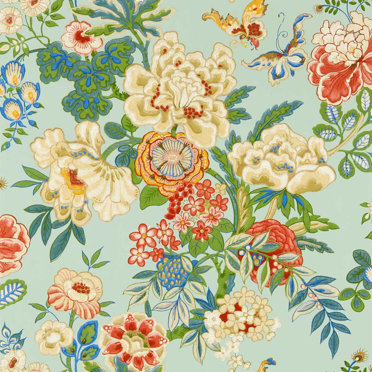 Sanderson Emperor Peony Jade/Apricot Wallpaper
