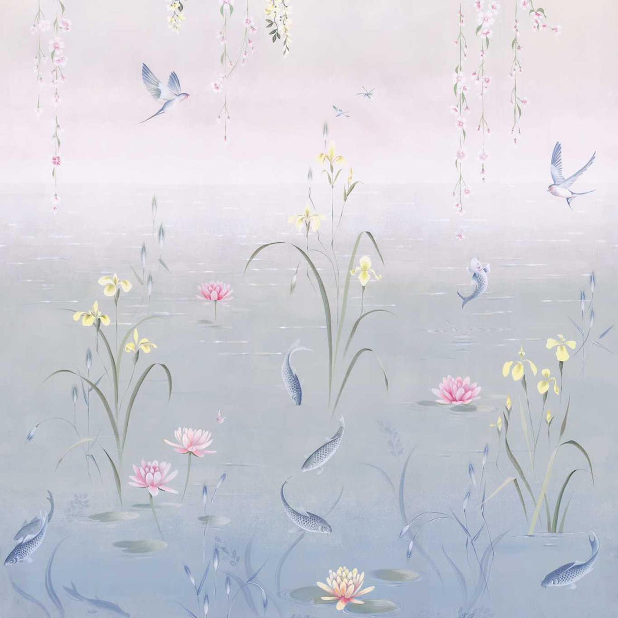 Sanderson Water Garden Soft Jade/Pink Blossom Wallpaper