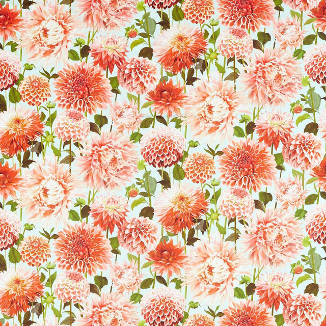 Harlequin Dahlia Coral/Fig Leaf/Sky Fabric