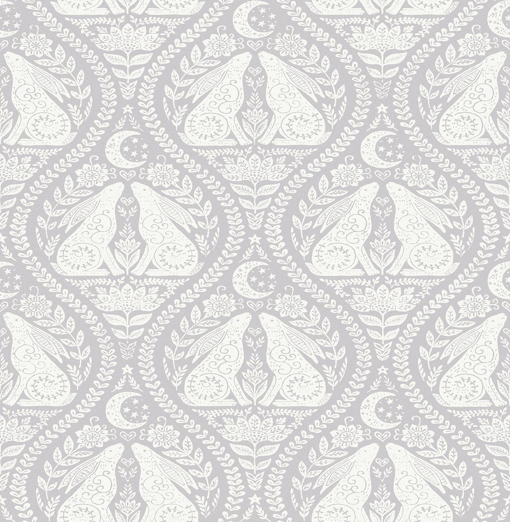 Brewster Home Fashions Moon Rabbit Peel & Stick Grey Wallpaper