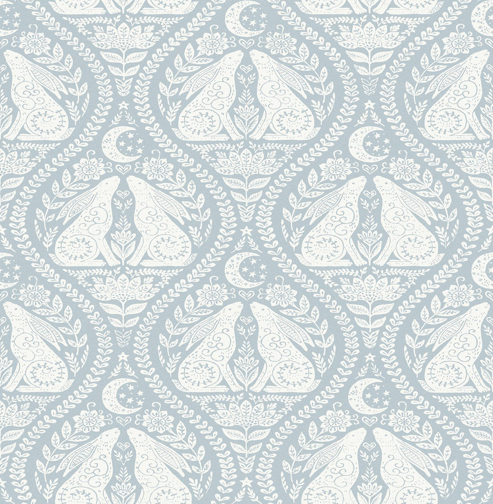 Brewster Home Fashions Moon Rabbit Peel & Stick Blue Wallpaper