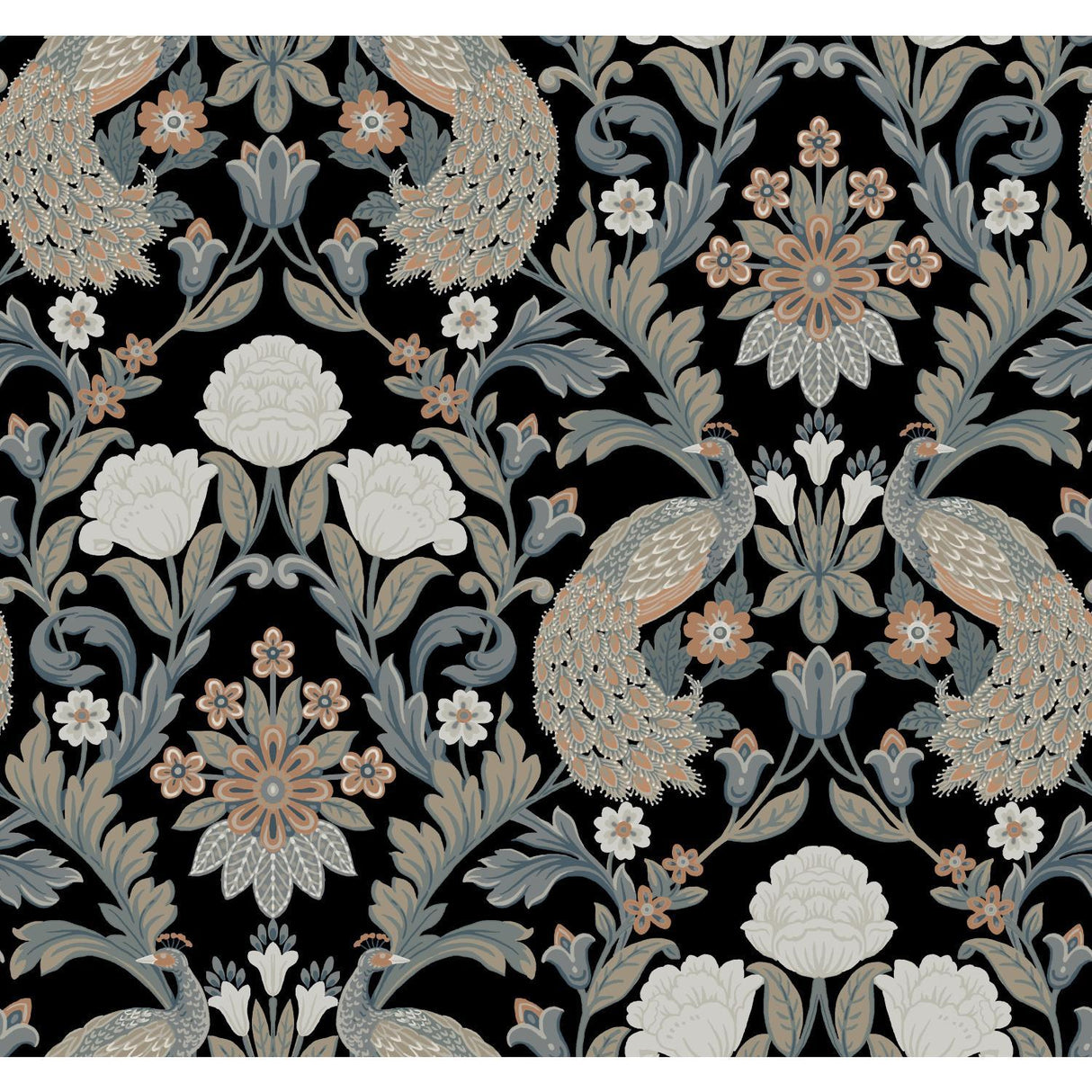 Ronald Redding Designs Plume Dynasty Black Wallpaper