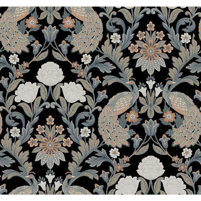 Ronald Redding Designs Plume Dynasty Black Wallpaper