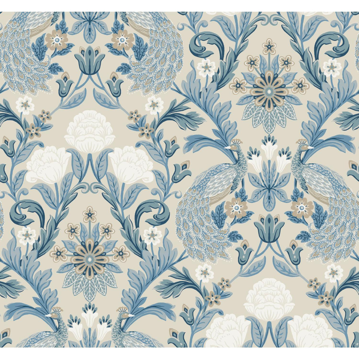 Ronald Redding Designs Plume Dynasty Neutral/Blue Wallpaper
