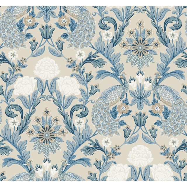 Ronald Redding Designs Plume Dynasty Neutral/Blue Wallpaper