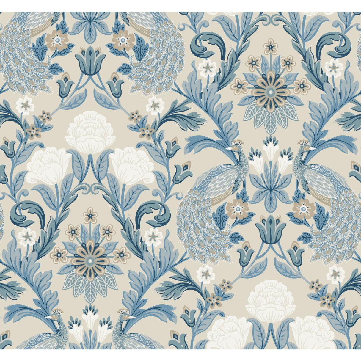 Ronald Redding Designs Plume Dynasty Neutral/Blue Wallpaper