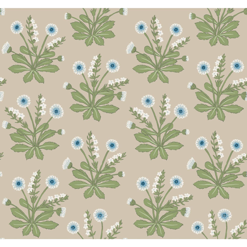 Ronald Redding Designs Meadow Flowers Linen/Blue Wallpaper