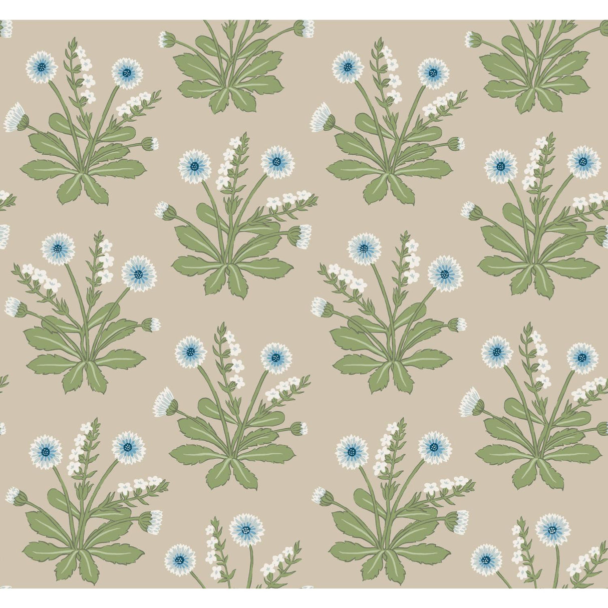 Ronald Redding Designs Meadow Flowers Linen/Blue Wallpaper