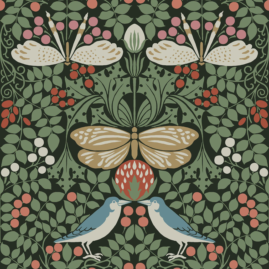 Ronald Redding Designs Butterfly Garden Green Wallpaper