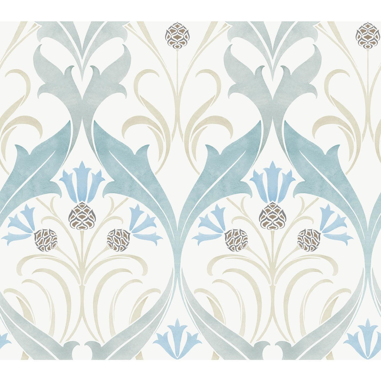 Ronald Redding Designs Pine Cone Ribbon Teal Wallpaper