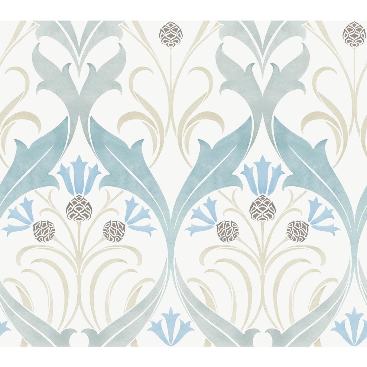 Ronald Redding Designs Pine Cone Ribbon Teal Wallpaper