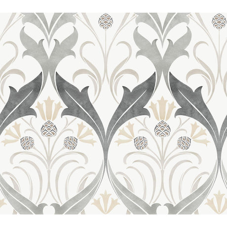 Ronald Redding Designs Pine Cone Ribbon Charcoal Wallpaper