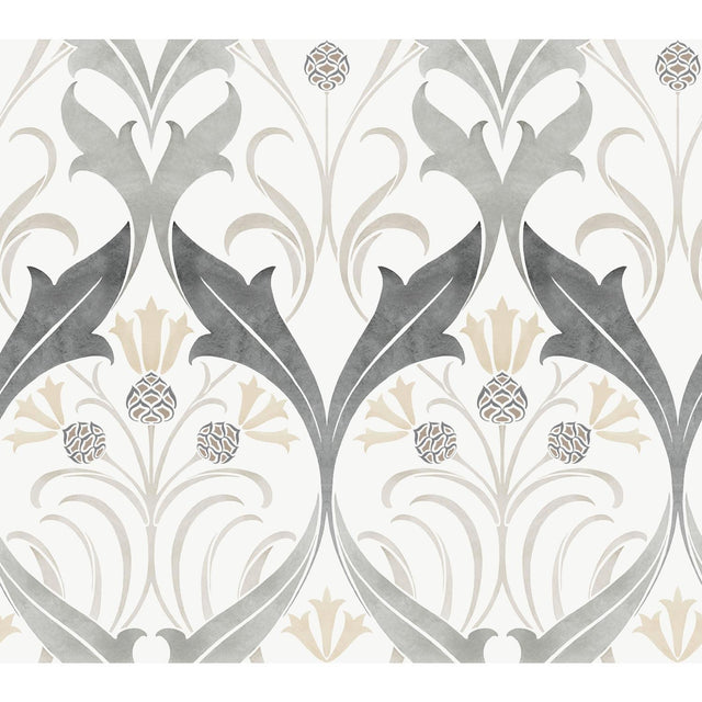 Ronald Redding Designs Pine Cone Ribbon Charcoal Wallpaper