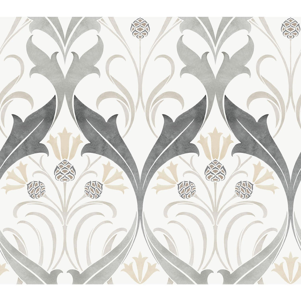 Ronald Redding Designs Pine Cone Ribbon Charcoal Wallpaper