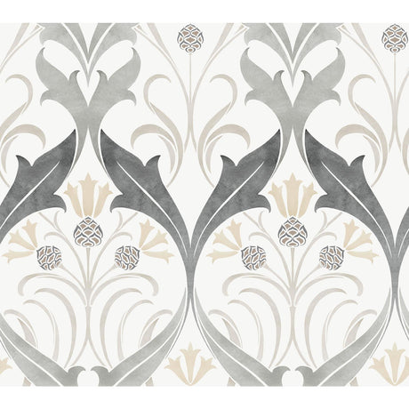Ronald Redding Designs Pine Cone Ribbon Charcoal Wallpaper