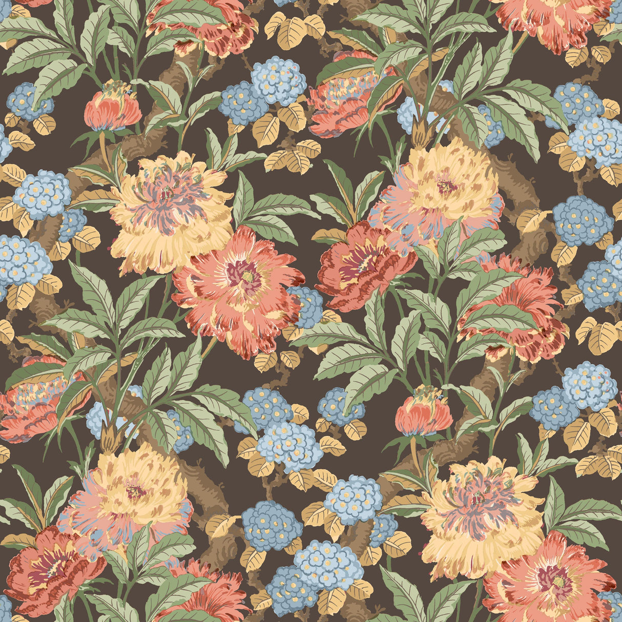 G P & J Baker SUMMER PEONY CHARCOAL/JEWEL Wallpaper