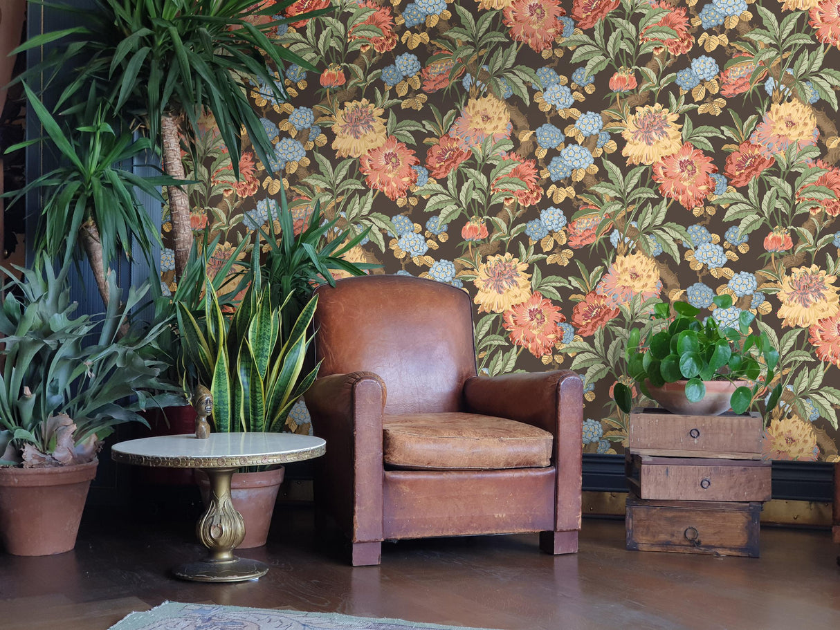 G P & J Baker SUMMER PEONY CHARCOAL/JEWEL Wallpaper