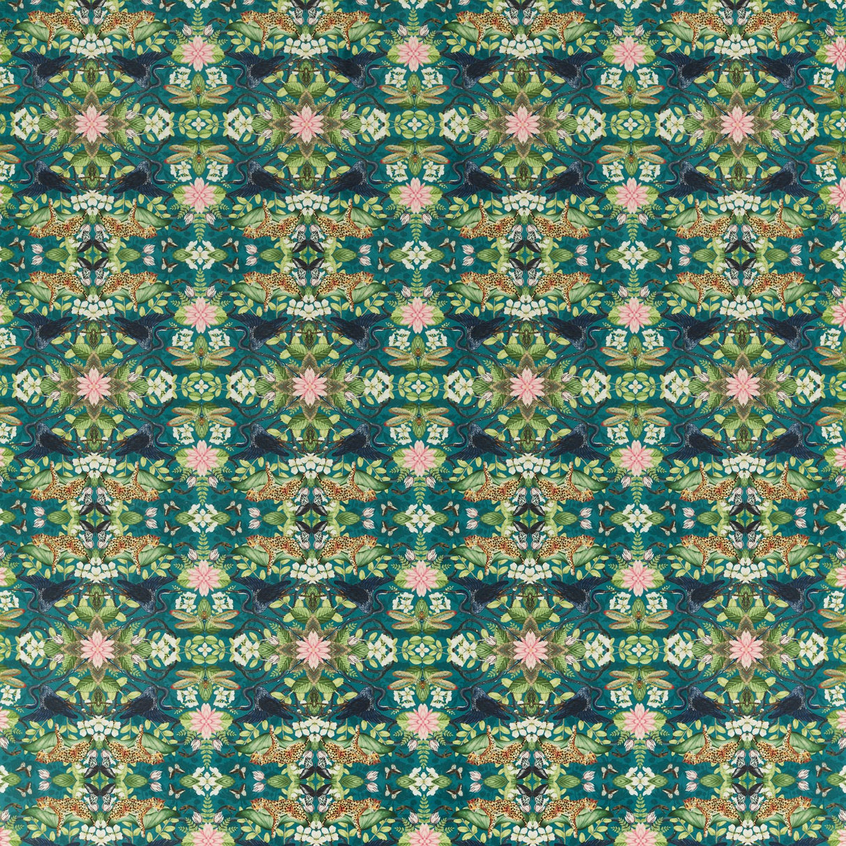 Clarke & Clarke WONDERLUST TEA STORY TEAL VELVET Fabric