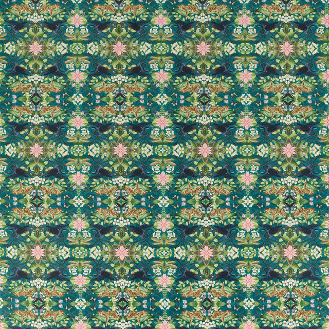 Clarke & Clarke WONDERLUST TEA STORY TEAL VELVET Fabric