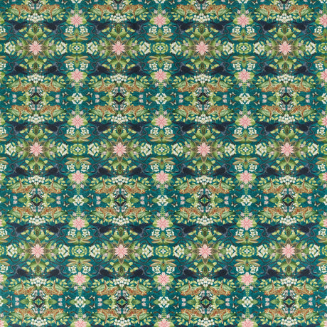 Clarke & Clarke WONDERLUST TEA STORY TEAL VELVET Fabric