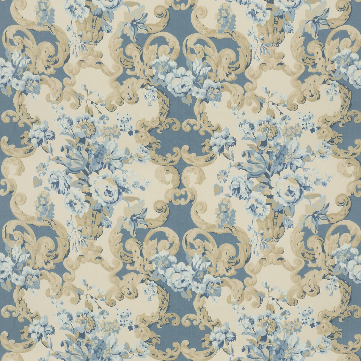 Mulberry FLORAL ROCOCO BLUE Fabric