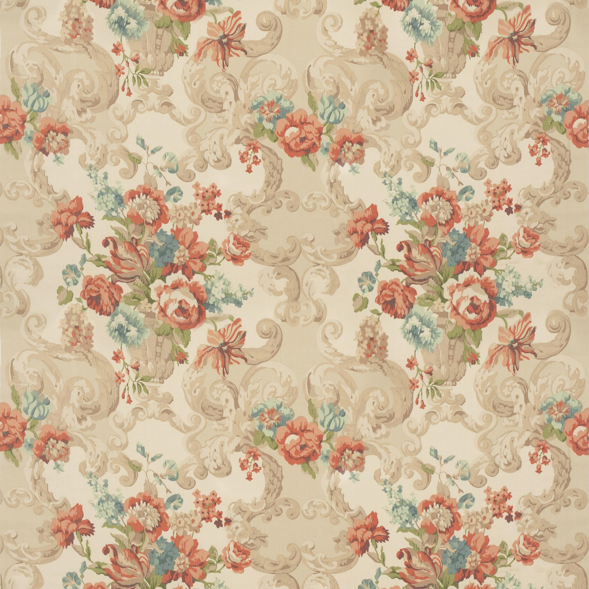 Mulberry FLORAL ROCOCO RED/GREEN Fabric