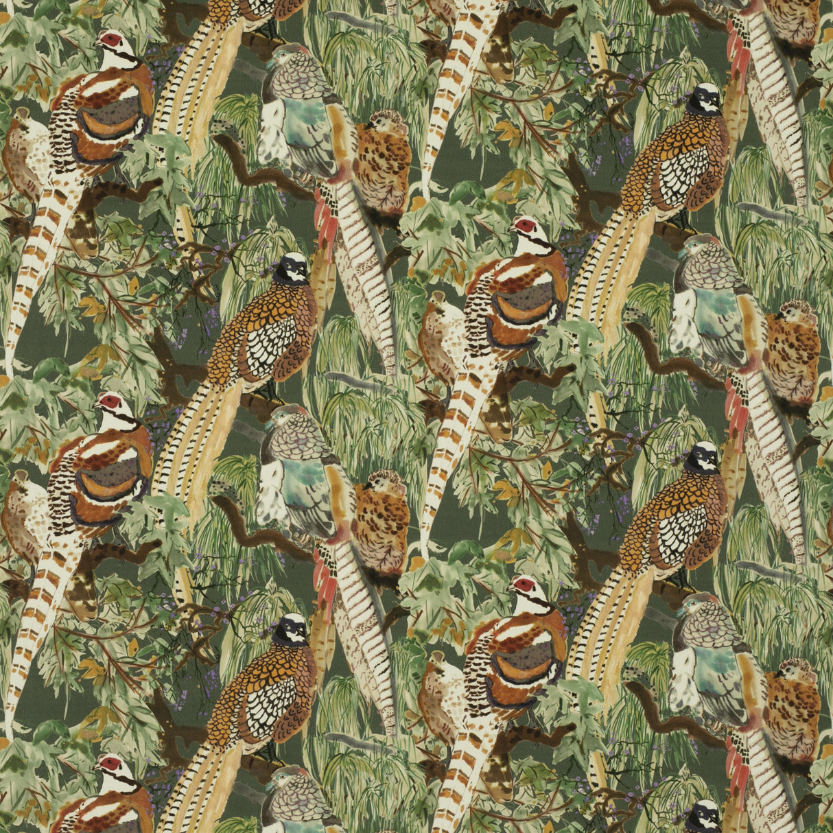Mulberry GAME BIRDS VELVET FOREST Fabric