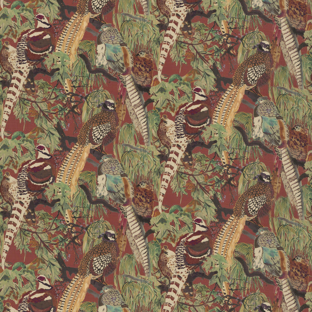 Mulberry GAME BIRDS LINEN RED/PLUM Fabric