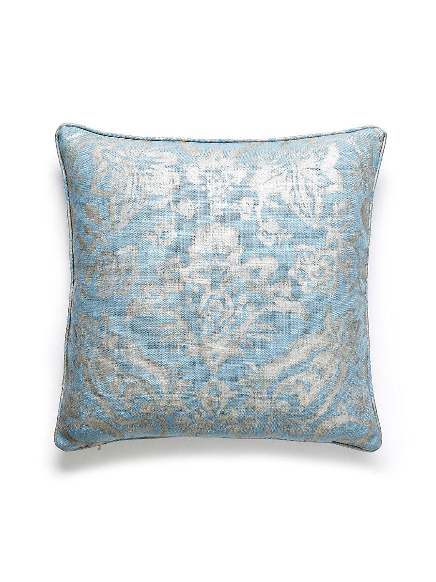 Scalamandre Mansfield Damask Print 22 X 22 - Bluestone & Silver Decorative Pillow