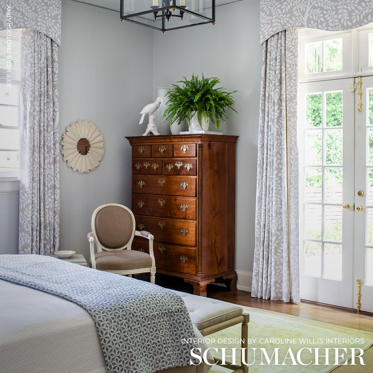 Schumacher Temple Garden Ii Ivory On Unbleached Fabric