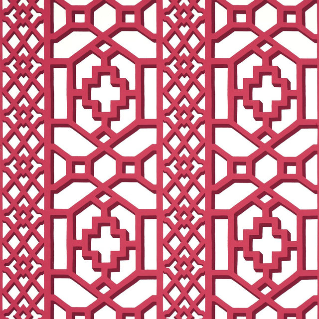 Schumacher Zanzibar Trellis Laquer Red Wallpaper