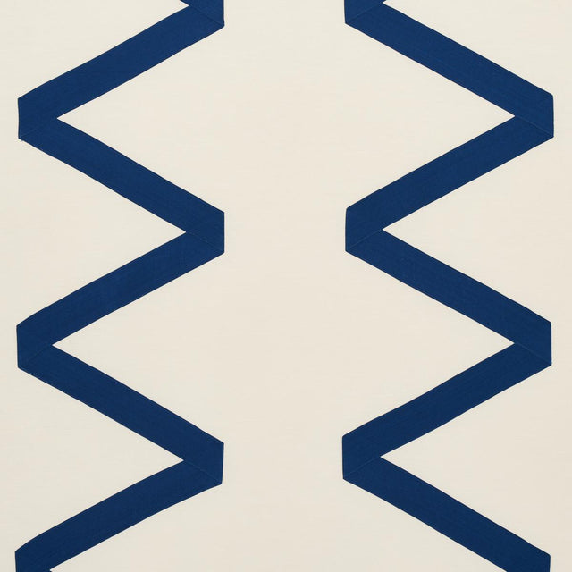 Schumacher Legere Linen Silk Appliqu Cobalt On Ivory Fabric