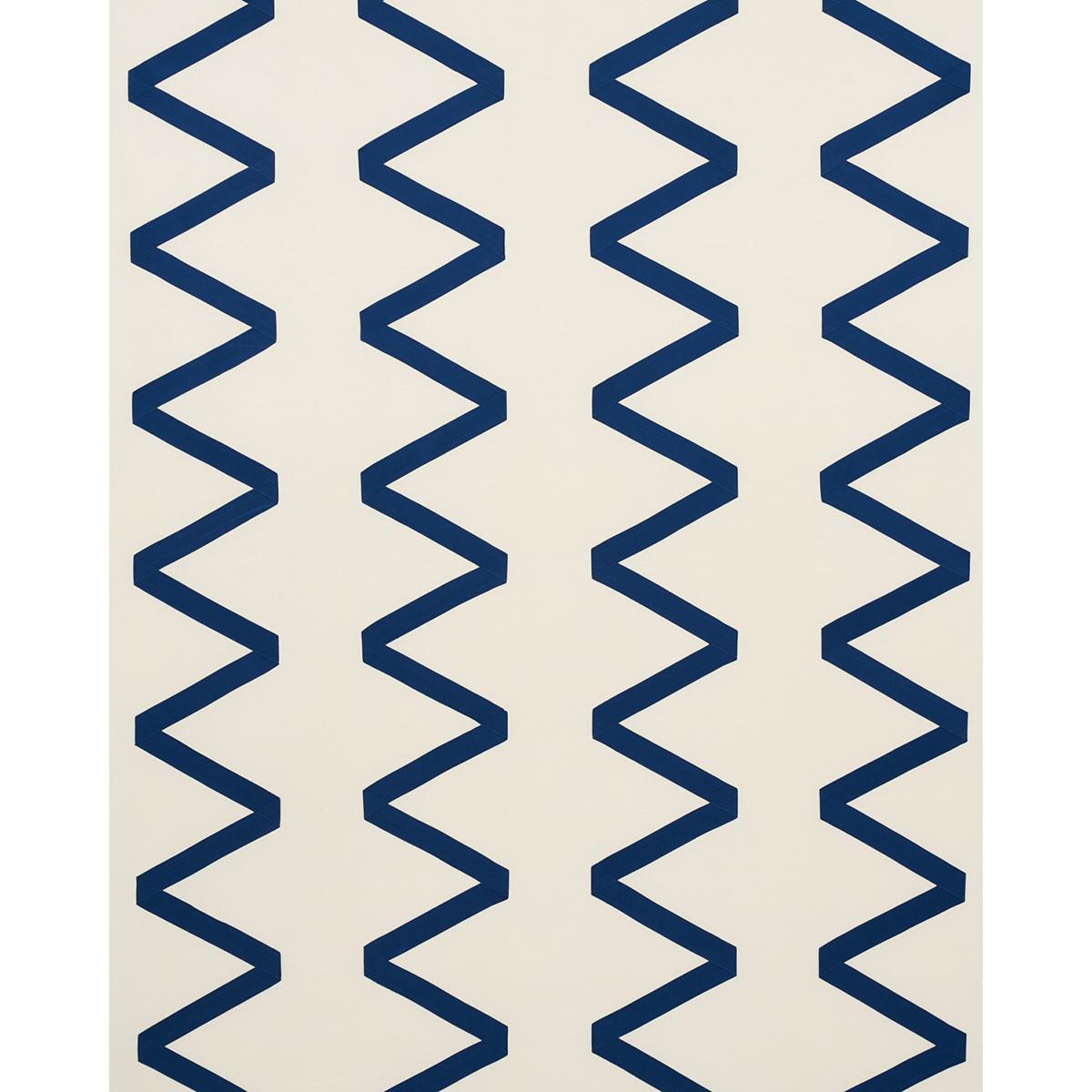 Schumacher Legere Linen Silk Appliqu Cobalt On Ivory Fabric