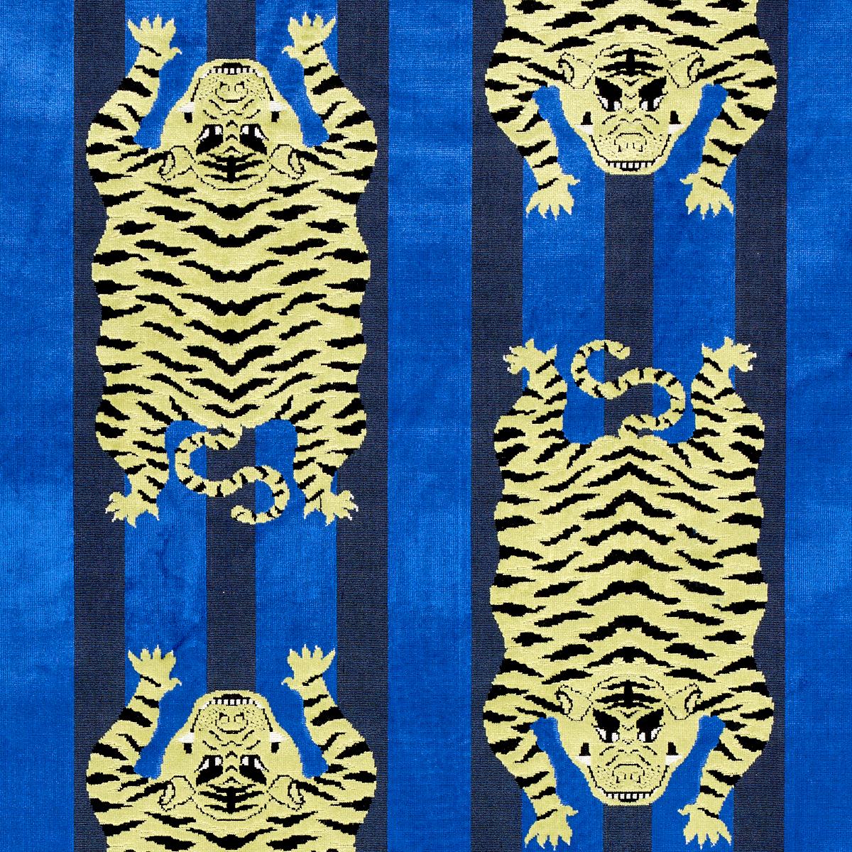 Schumacher Jokhang Tiger Velvet Blue Fabric