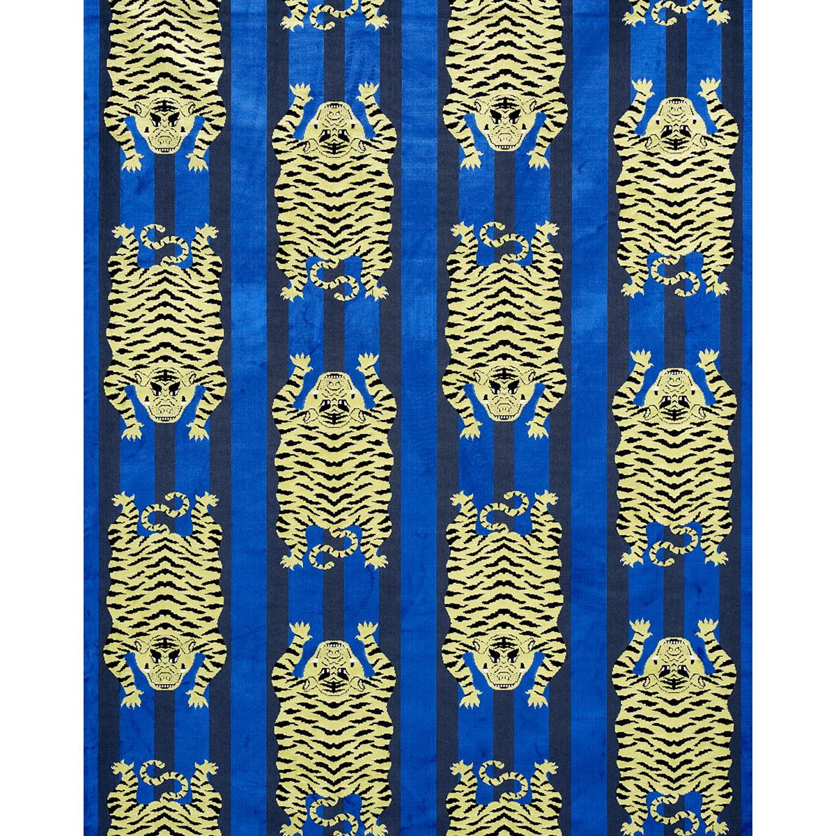 Schumacher Jokhang Tiger Velvet Blue Fabric