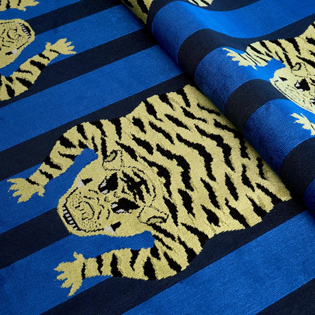 Schumacher Jokhang Tiger Velvet Blue Fabric