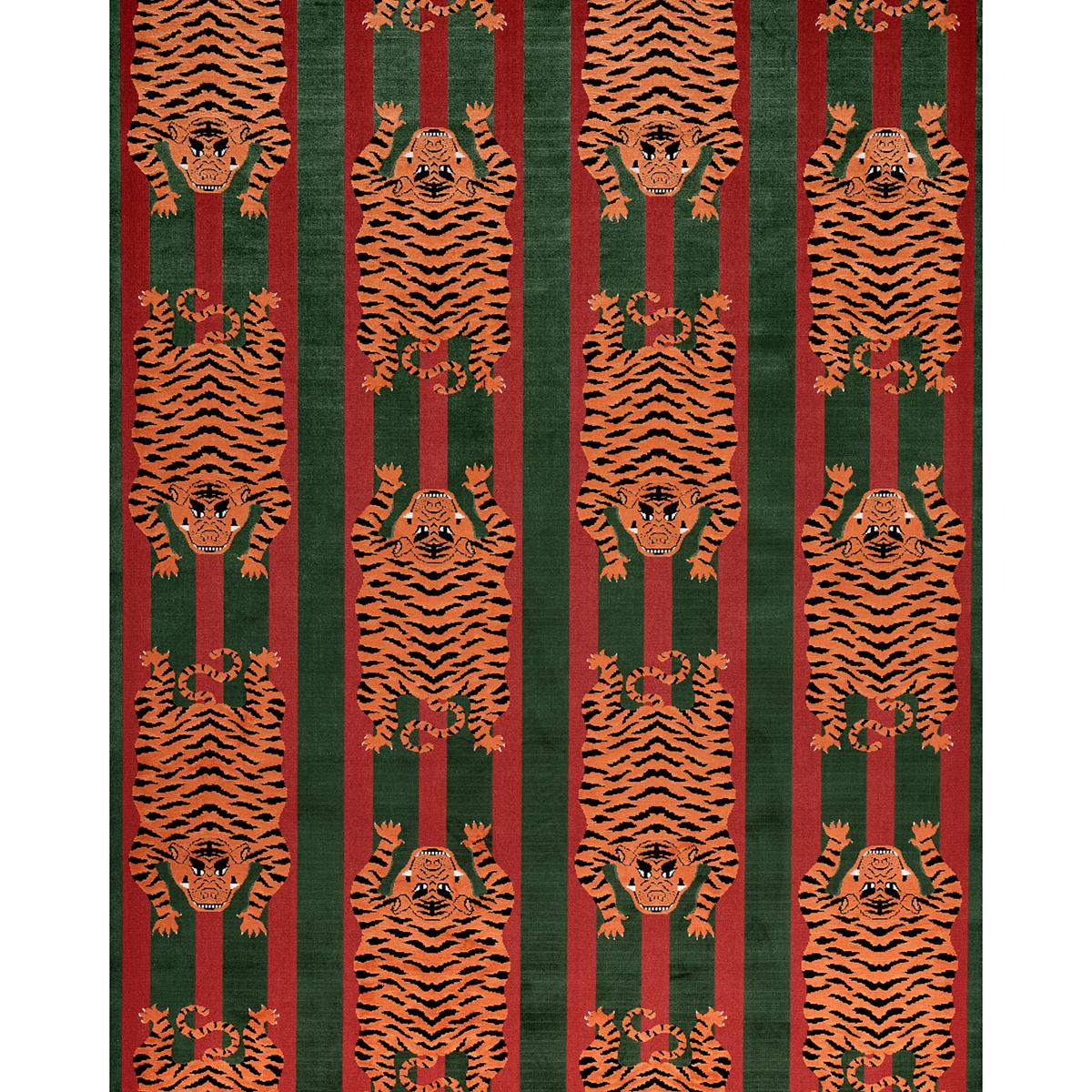 Schumacher Jokhang Tiger Velvet Red & Green Fabric