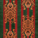 Schumacher Jokhang Tiger Velvet Red & Green Fabric