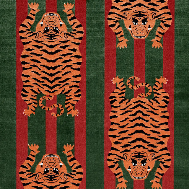 Schumacher Jokhang Tiger Velvet Red & Green Fabric
