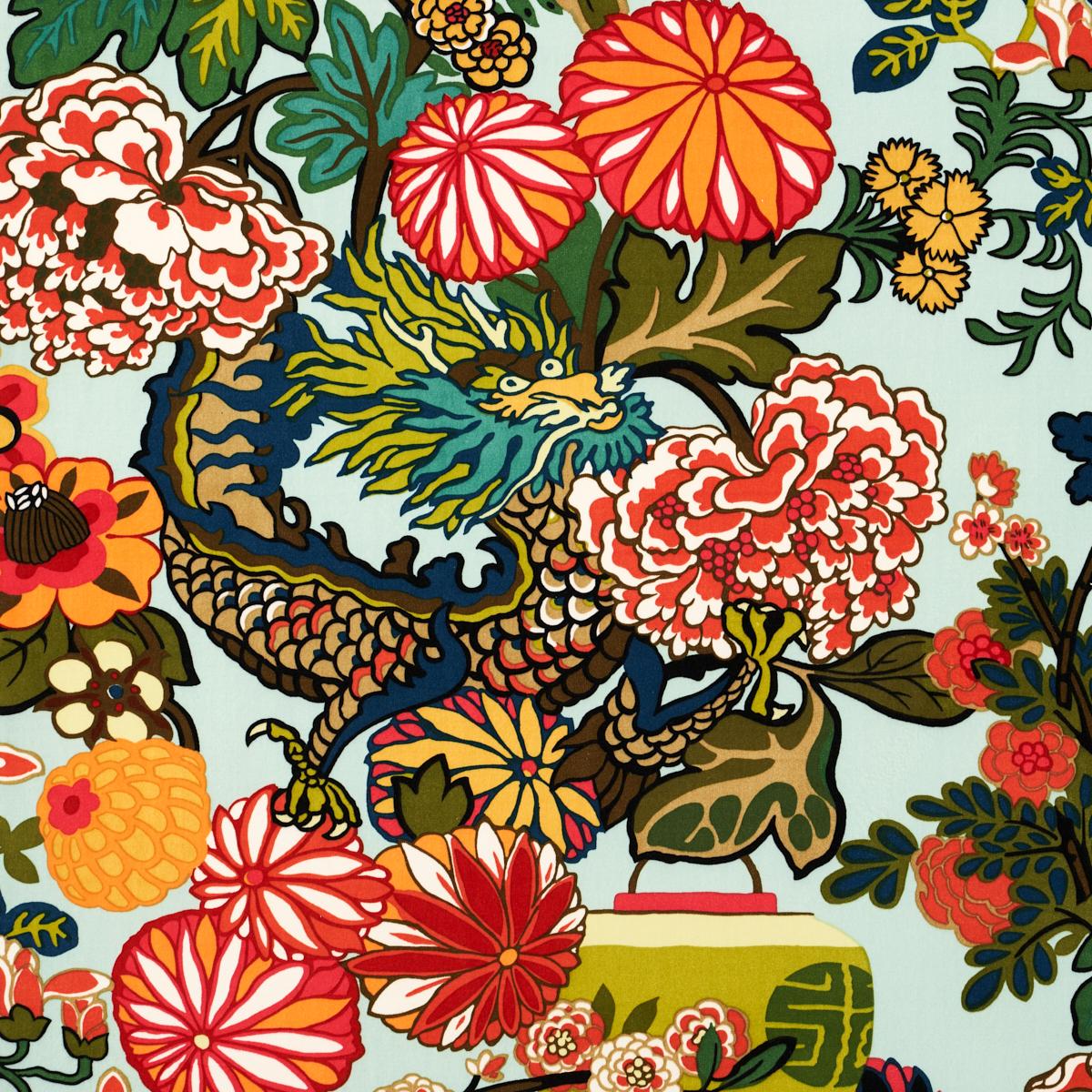 Schumacher Chiang Mai Dragon Velvet Aquamarine Fabric