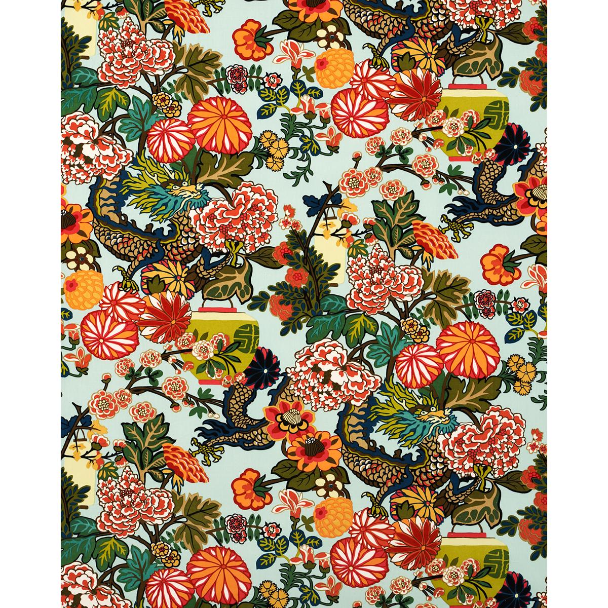 Schumacher Chiang Mai Dragon Velvet Aquamarine Fabric