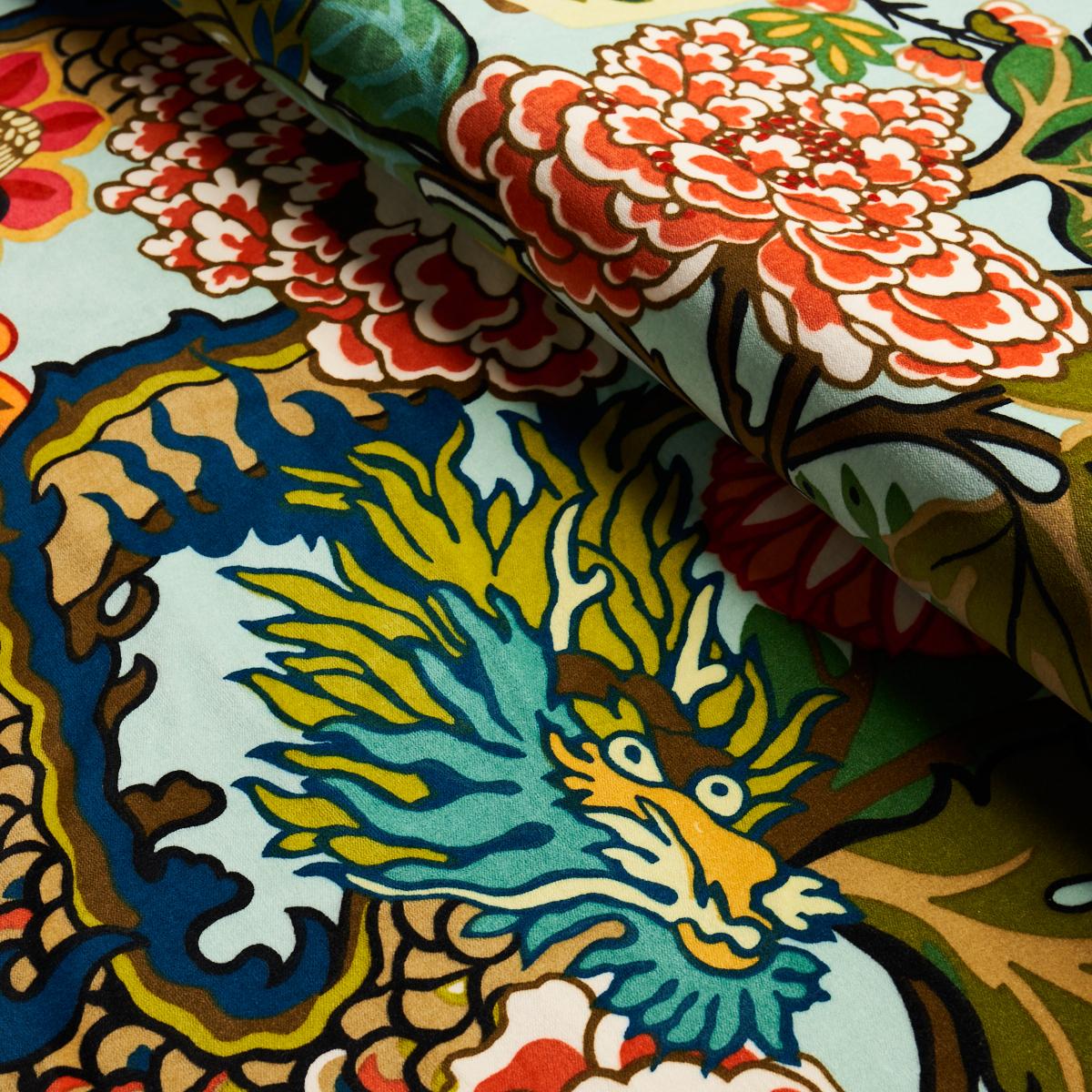 Schumacher Chiang Mai Dragon Velvet Aquamarine Fabric