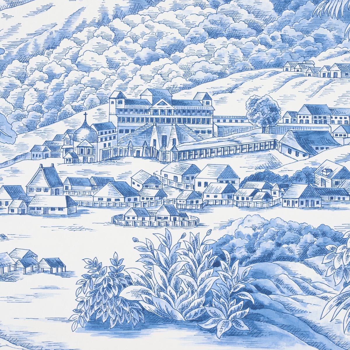 Schumacher Toussaint Toile Blue On Ivory Wallpaper