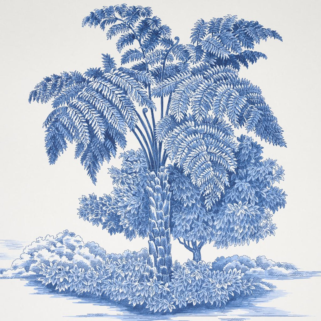 Schumacher Toussaint Toile Blue On Ivory Wallpaper