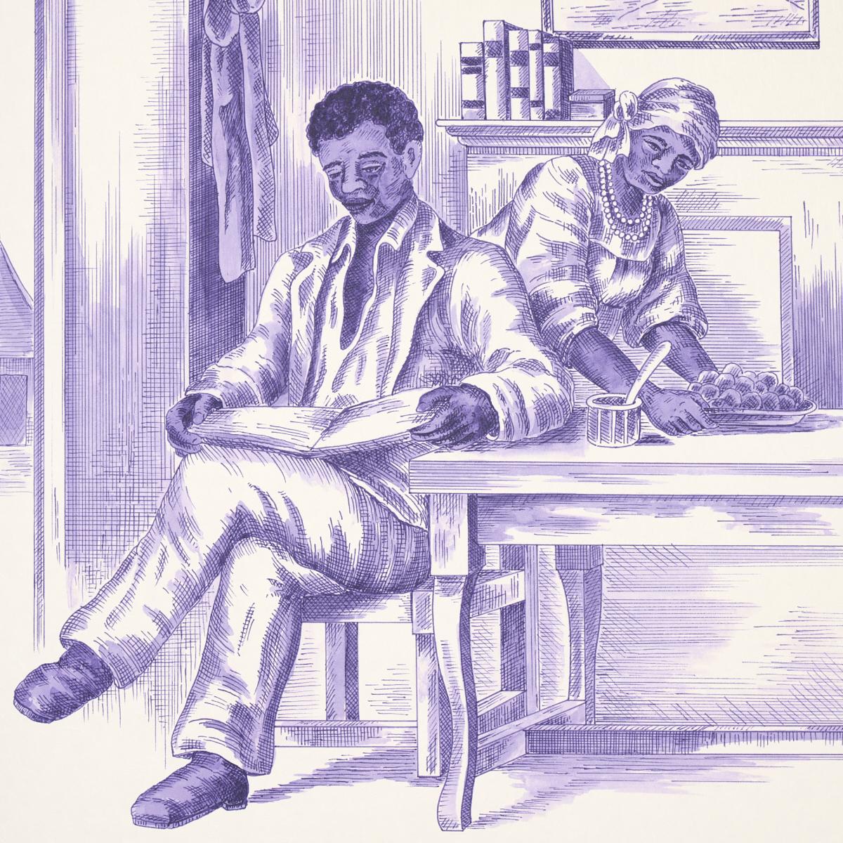 Schumacher Toussaint Toile Purple On Cream Wallpaper